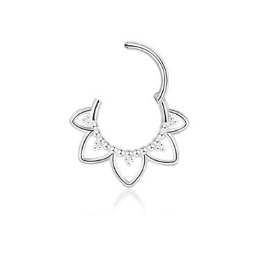 Imagem de Lantine Anel de septo de flor minimalista flor de lótus piercing daith joias grau implante titânio articulado segmento clicker tragus torre cartilagem piercing argola brinco, Titânio, Sem Pedra
