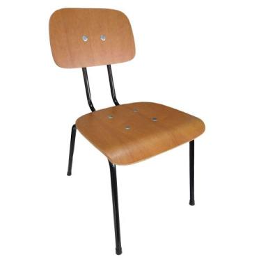 Imagem de Cadeira Secretaria Fixa Pé Palito de Madeira Verniz Para Escritório Ig