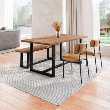 Imagem de Conjunto Mesa de Jantar Rústica e Banco de Madeira Maciça com Cadeiras