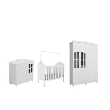 Imagem de Quarto Completo Bebe Moveis Peroba Provençal Elo MDF, Branco