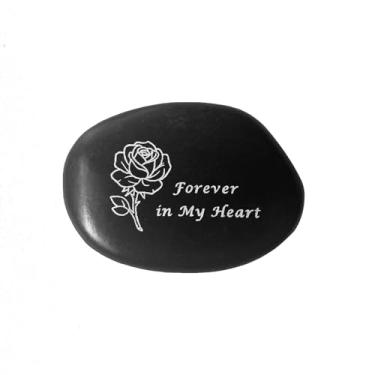 Imagem de Pedra memorial - em memória amorosa seixo preto natural para sepulturas, decoração memorial presentes de simpatia para a perda de um ente querido (rosa)