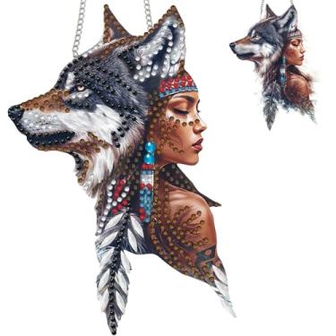 Imagem de Zariocy Kits de enfeite de arte de diamante para pendurar e lobo, para adultos – Pingente de cristal especial de dupla face, pintura de diamante para mulher, animal, placa acrílica, pingentes de