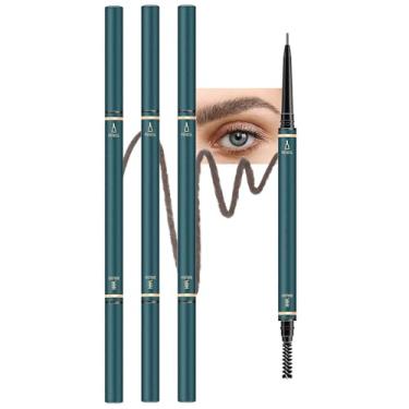 Imagem de Lápis de sobrancelha de ponta fina para mulheres, lapiseira ultrafina com pincel de sobrancelha, desenha pequenos pelos de sobrancelha, 3 peças à prova d'água de dupla face, preenche sobrancelhas