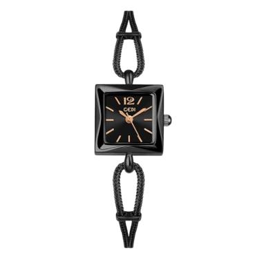 Imagem de Gosasa Relógio social feminino elegante minimalista pulseira quadrada analógico quartzo vintage relógios de pulso femininos presentes para mulheres, Preto, Elegante