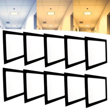 Imagem de Kit 10 Painel Plafon Led 25w Embutir Quadrado Preto Bivolt (Branco Frio)