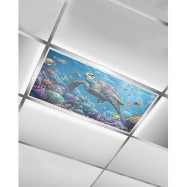 Imagem de Capa de luz fluorescente coral de peixe tropical tartaruga oceânica, abajur de teto com 10 luminárias magnéticas, painel de cobertura de filtros de luz para qualquer lugar