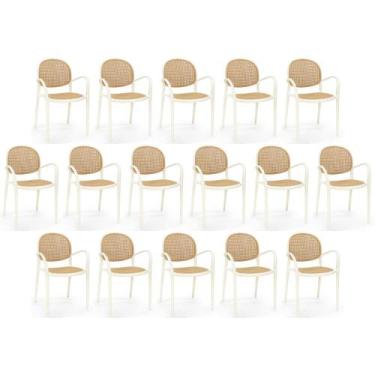 Imagem de Kit 16 Cadeiras de Jantar Roma Com Braço para Sala e Cozinha - Bege - 