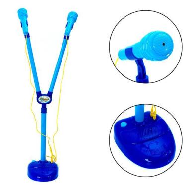 Imagem de Brinquedo Infantil Microfone Duplo Mega Star Azul com Luzes - BBR Toys