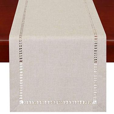 Imagem de (36cm x 180cm , Beige) - Handmade Hemstitched Polyester Rectangle Table Runners,Beige 36cm x 180cm