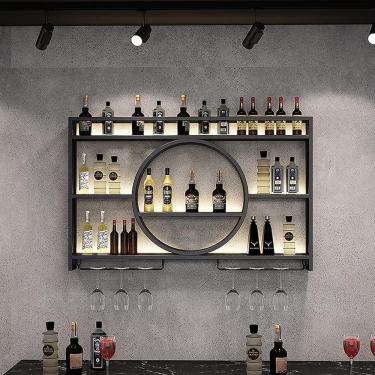 Imagem de Modern Metal Metal Monted Wine Display Rack, rack de vinho montado na parede, prateleira flutuante de unidade de barra, rack de vidro de vidro rack rack com prateleira para casa, restaurante
