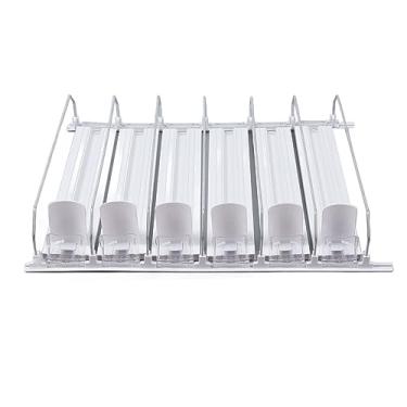 Imagem de Organizador automático de bebidas deslizante, branco, 340 g/453 g/479 g/567 g, capacidade - Suporte de lata de refrigerante de geladeira - Largura ajustável - Fácil instalação para geladeira