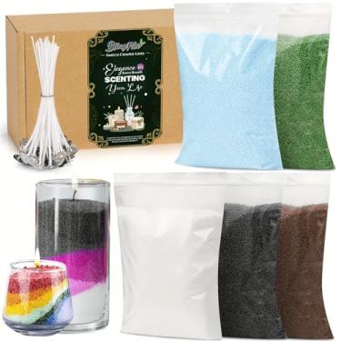 Imagem de Kit de fabricação de velas de cera de areia DIY de 5 cores – cera perolada recarregável com pavios de vela, suprimentos de velas perfumadas para Halloween, Natal, casamento, decoração de casa (kit de
