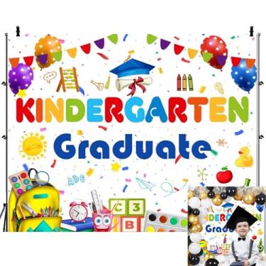 Imagem de Pano de fundo pré-escolar para graduação do jardim de infância 3 x 2,4 m de vinil, parabéns, escola, formatura, festa, decoração, crianças, parabéns, pós-graduação, fotografia, fotos, estúdio