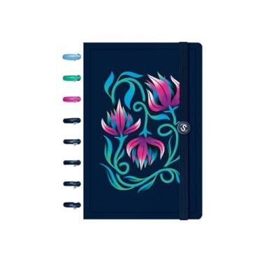 Imagem de Caderno de Disco ISCOOL Pequeno Flore(Ser) Encanto Azul Marinho