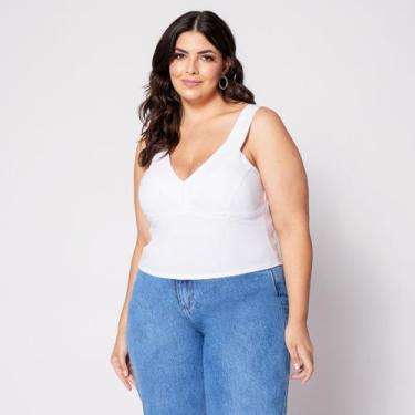 Imagem de Blusa Cropped de Alça Plus Decote V com Bojo - Sal Do Mar, Branco