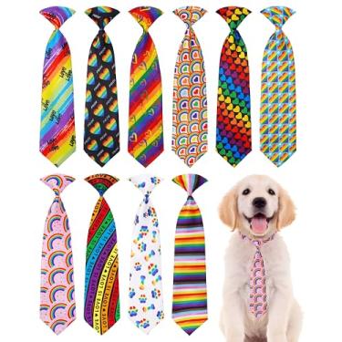 Imagem de PET SHOW Pacote com 10 gravatas para cães grandes e médios, gravatas arco-íris, meninas, meninos, animais de estimação, fantasias LGBT para cães, acessórios de cuidados de férias ajustáveis