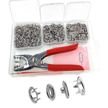 Imagem de KAXIMON Kit De Botões Pressão Com 200 Conjuntos, Metal Alicate Fixação Sem Costura, À Prova Ferrugem 9,5 Mm, Ferramentas Para Roupas Tecido, Cromado, Botão Mm