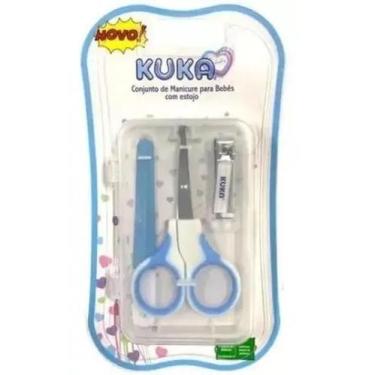 Imagem de Kit Manicure Bebê Tesoura Lixa Cortador Unhas Higiene Azul  - Kuka