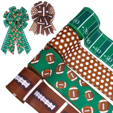 Imagem de Fita de futebol com fio, 4 rolos de fita esportiva de futebol americano marrom verde para embrulho de presente, lembrancinhas de festa, artigos de artesanato à mão, 20 jardas