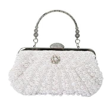 Imagem de GJHFCXSO Bolsas Femininas de Strass Para Noite, Bolsas Da Moda com PéRolas E AlçA Superior, Bolsa Clutch Elegante Para Festa de Casamento e Baile,White