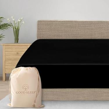 Imagem de Good Sleep Bedding Lençol King com elástico 800 fios, lençol com elástico alto, 100% algodão egípcio, 40 cm, macio e respirável, lençol com elástico para cama king size - preto