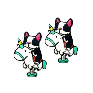 Imagem de Ploen Conjunto de 2 peças Mini Bulldog Francês Filhote de Cachorro com Logotipo de Desenho Animado Bonito 8 Patches Costurar Ferro em Aplique Bordado Emblema Sinal Remendo Roupas DIY Fantasia