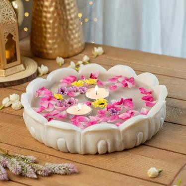 Imagem de RITUALISTIC Padma Marble Urli | Uruli para decoração de flores | Tigela de mármore Urli para decoração de casa | Decoração de cozinha | Tigela para decorações | Perfeito para ocasiões festivas | 23 cm