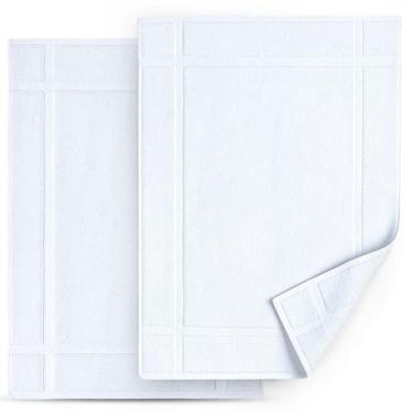 Imagem de Pearl Linens Pacote com 2 tapetes de banho de algodão laváveis 50 x 76 cm - Conjunto de tapetes de banheiro macios e absorventes, não tapetes de banheiro após o chuveiro, tapete de banheira felpudo