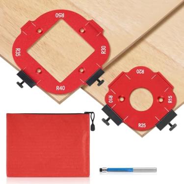 Imagem de 2 peças R10-R50, modelo de raio de canto, raio do roteador, gabarito de liga de alumínio, para uso em madeira, gabaritos de canto com mesa de roteador com cortador de corte e bolsa de armazenamento