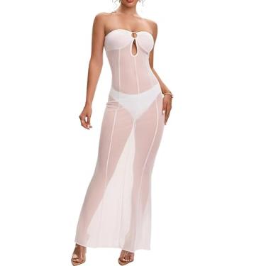 Imagem de AGOSAK Vestido maxi de malha transparente para mulheres 2025, branco, transparente, colado ao corpo, vestido longo, coquetel, casamento, convidada, clube, festa, verão