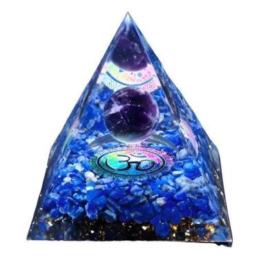 Imagem de Orgonite Pirâmide Blue Lápis Lazuli Ametista Lua Esfera Hindú Om Chakr