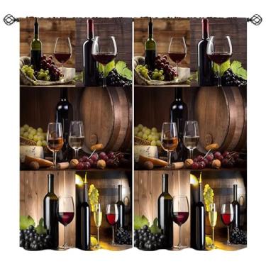Imagem de Wallira Cortinas de colagem com tema de vinho, cenário de madeira vinícola, uvas, carne, rústico, decoração de bebida, bolso para varão, tratamento de janela, para quarto, cozinha, sala de estar