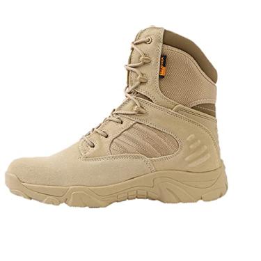 Imagem de RORUN Botas militares táticas de 20 cm para homens e mulheres - Botas de trabalho de combate com zíper lateral para caminhadas e montanhismo, Bege, 38