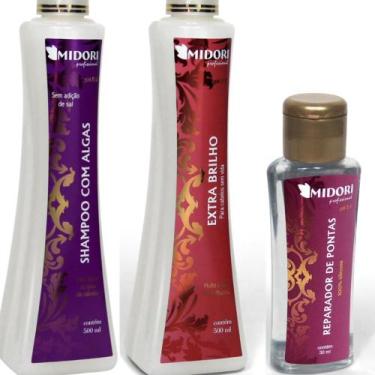 Imagem de Kit Extra Brilho Shampoo Algas Reparador Midori Profissional