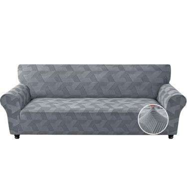 Imagem de JIVENER 1 capa de sofá para sofá de 3 almofadas, capas de sofá elásticas extra grandes com fundo elástico, capas de sofá grandes laváveis apresentam tecido jacquard geométrico (sofá GG, cinza claro)