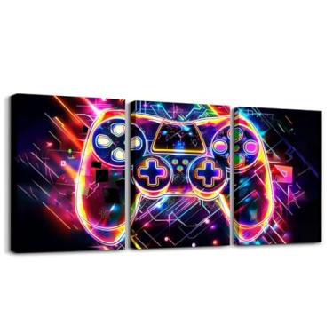 Imagem de jejeloiu Arte de parede infantil em tela de jogos para sala de estar quarto gamer decoração de parede para banheiro, gamepad, meninos, meninas, pôsteres, decoração de sala de jogos, pintura 30,5 x