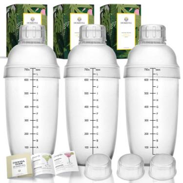 Imagem de Coqueteleira Homestia Plastic 700 ml com escamas pretas e 3 tampas