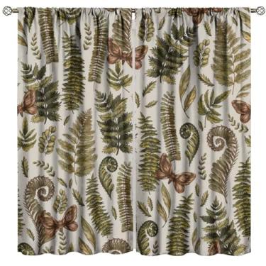 Imagem de Cortina de planta vintage, estampa retrô de samambaia verde floresta, tratamento de janela, quarto, sala de estar, cozinha, conjunto de 2 painéis, tamanho total 106,7 cm L x 114,3 cm C