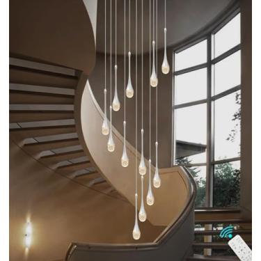 Imagem de Escada de 150 ''/381 cm de comprimento castiçais pendentes de cristal candelabros de coluna de prata clara candelabro pendente de teto alto de entrada ao Vest, prateado, dourado: 16 -Lights