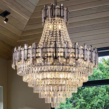 Imagem de Wellmet Lustre grande de cristal preto, lustre de cristal luxuoso de 15 luzes para teto alto, iluminação moderna do império francês de fazenda para hall de entrada, escada, sala de estar, sala de