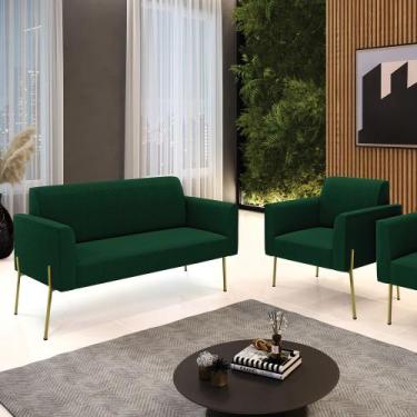 Imagem de Namoradeira e Poltrona Pé Ferro Dourado Marisa Bouclê Verde D03 - D'Ro