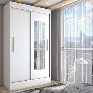 Imagem de Guarda-Roupa Solteiro Europa 2 Portas 2 Gavetas com Espelho Branco - Panorama Móveis