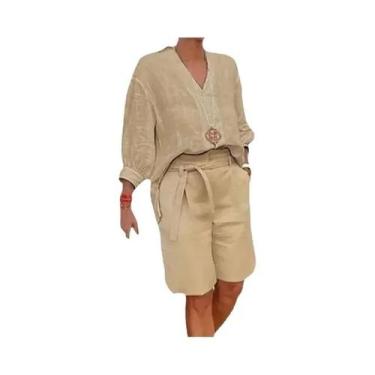 Imagem de Conjunto De Shorts Feminino plus Size De Verão Com Decote Em V E Manga