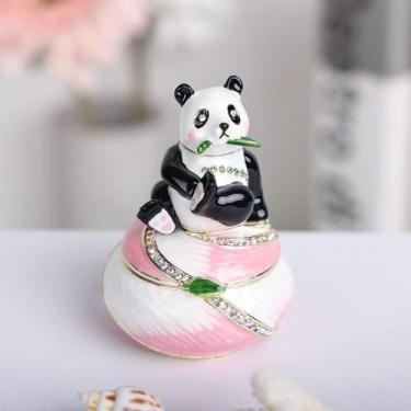 Imagem de Caixa de joias Saini Panda Enamel Metal Crafts Round Rosa - Roku