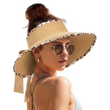 Imagem de Chapéu de palha com viseira solar Camptrace para mulheres com aba larg