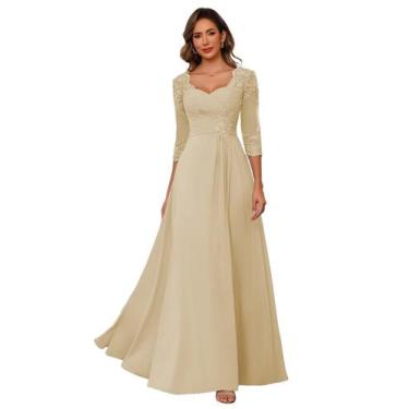 Imagem de Vestido de dama de honra AUSPORY, chiffon, renda, apliques, champanhe