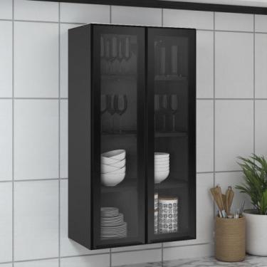 Imagem de Armário Cristaleira em Aço 2 Portas de Vidro 65cm Dobradiças Slow Moti