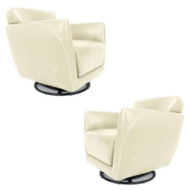 Imagem de Kit 2 Poltronas Decorativas Valentina Sala de Estar Giratória Couro Off White G40 - Gran Belo