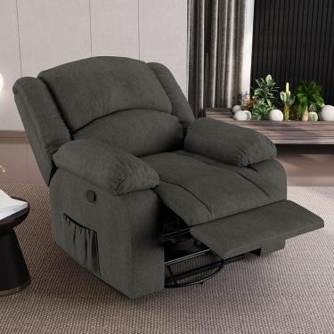 Imagem de Poltrona do Papai Reclinável Sala de Cinema Madrid Glider Manual Giratória Massagem USB Linho Chumbo  G26