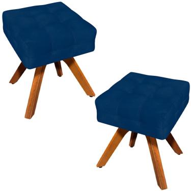 Imagem de Kit 2 Puffs Decorativos Base Giratória Karen Suede Azul Marinho - Gran Belo